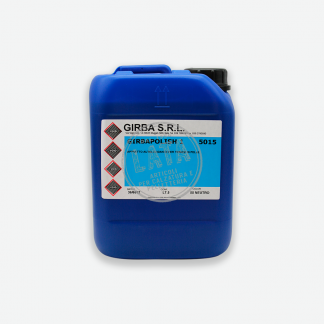 tanica in plastica blu con etichetta bianca descrittiva